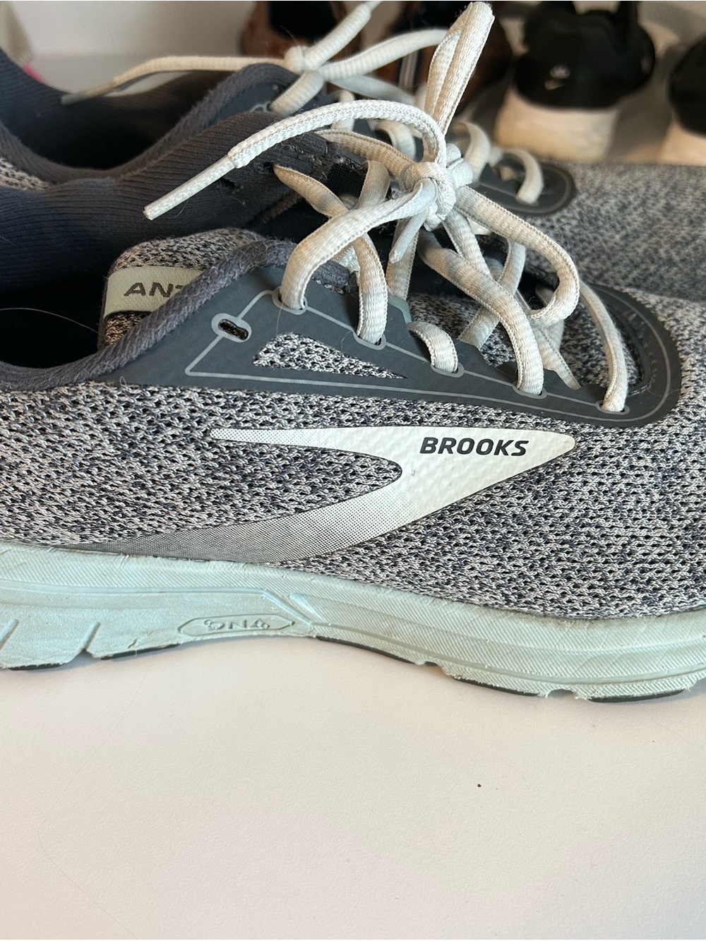 Brooks Gray Knit Running Shoes with Mint Accent